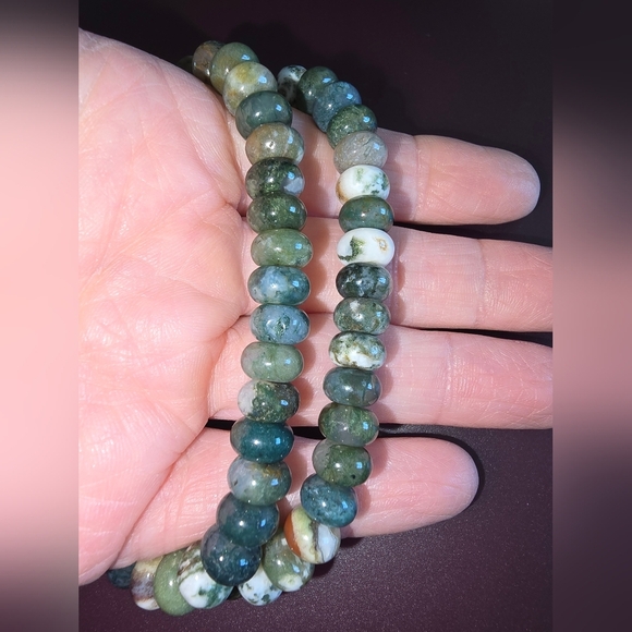 Moss Agate Rondelle Bracelet - Picture 7 of 14